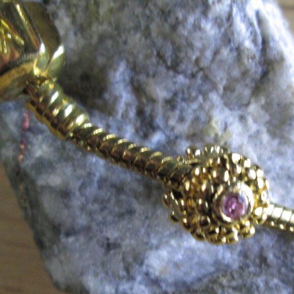 Double Ended Beaded Gold Plated Sterling Silver European Charm with Pink Crystal - Picture 3 of 9